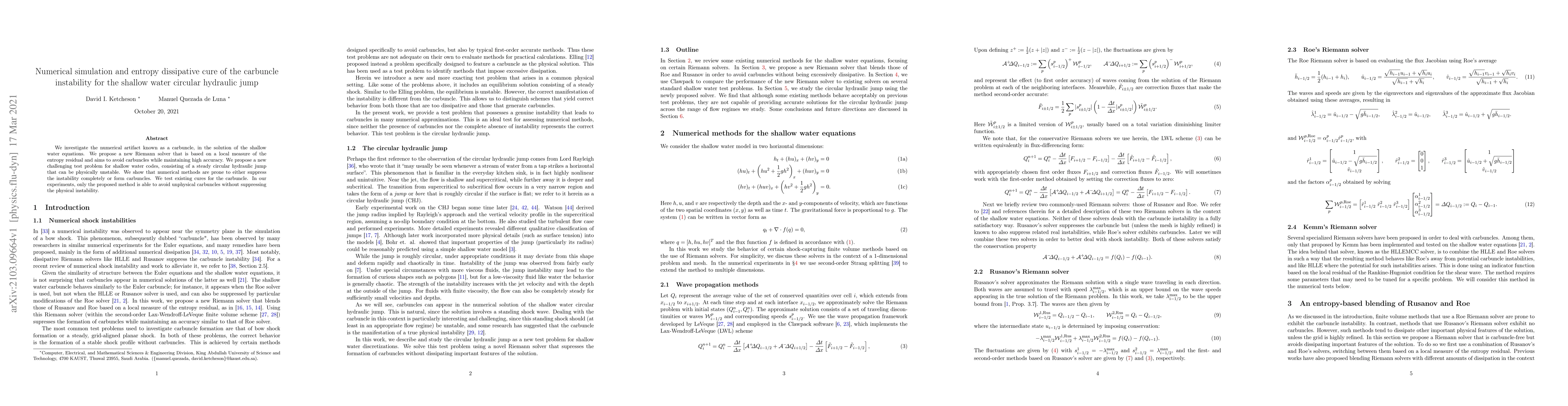 Thumbnail for Numerical simulation and entropy dissipative cure of the carbuncle
  instability for the shallow water circular hydraulic jump