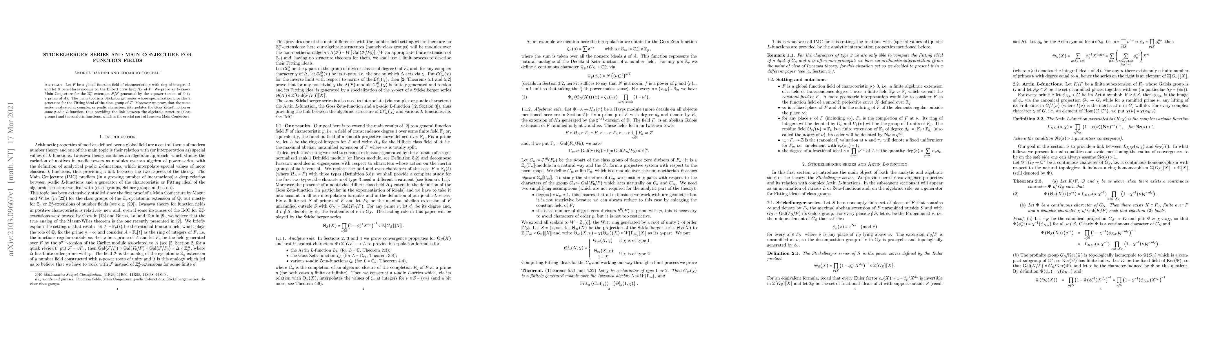 Thumbnail for Stickelberger series and Main Conjecture for function fields