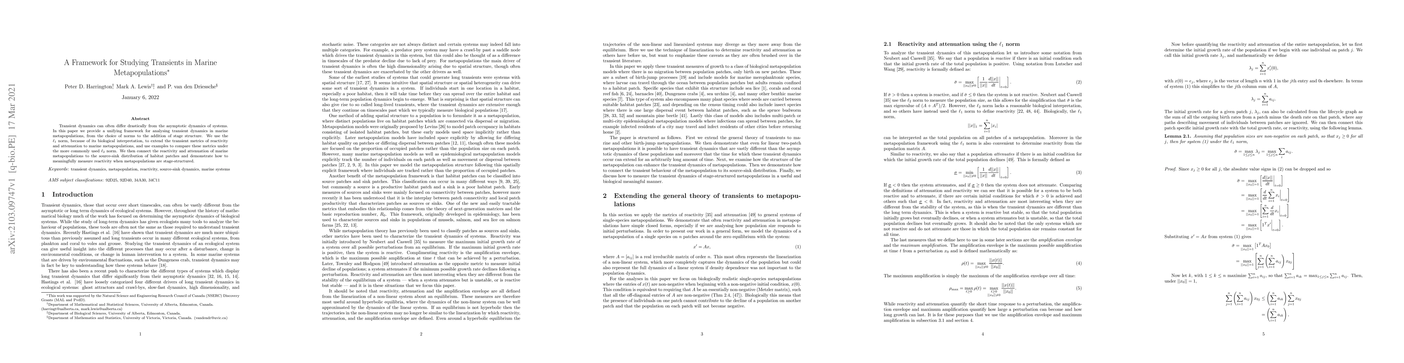 Thumbnail for A framework for studying transients in marine metapopulations