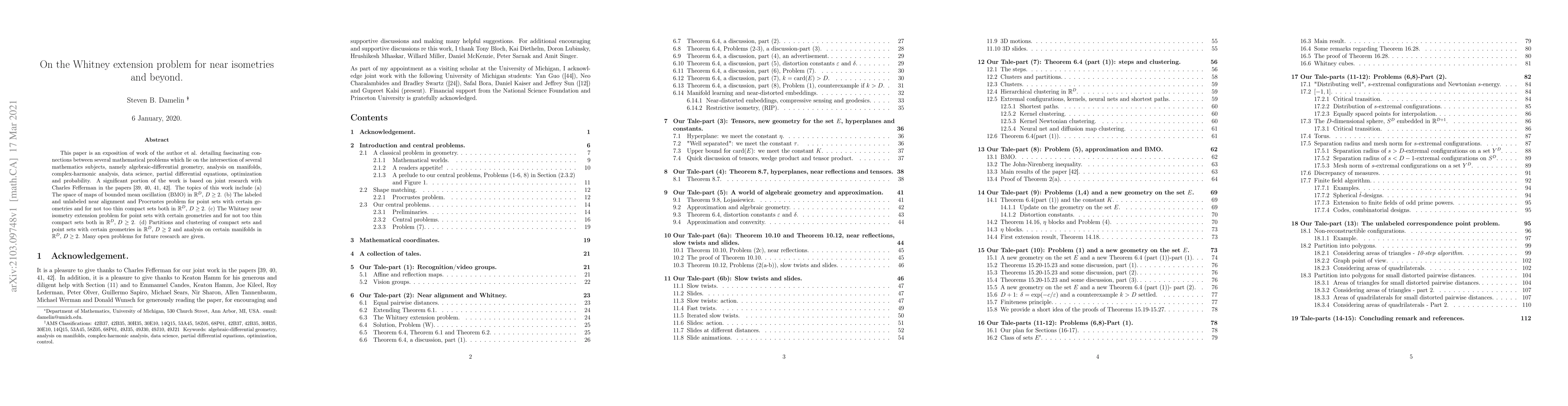 Thumbnail for On the Whitney near extension problem, BMO, alignment of data, best
  approximation in algebraic geometry, manifold learning and their beautiful
  connections: A modern treatment