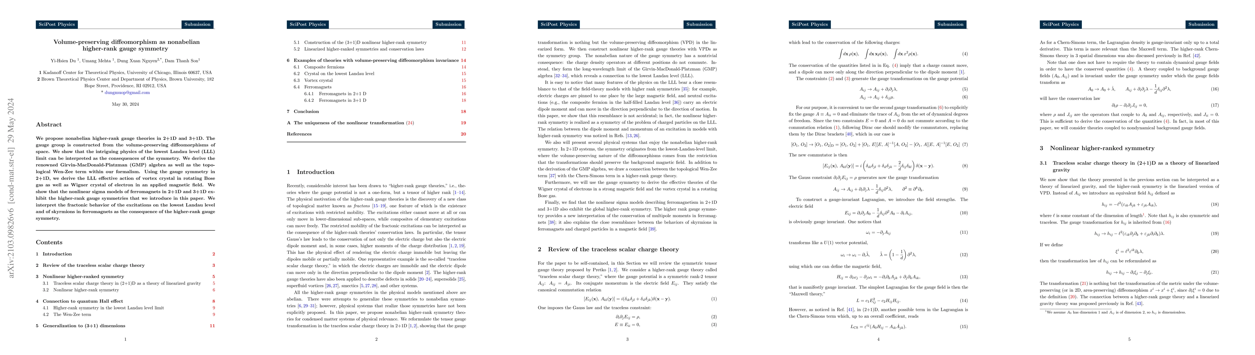 Thumbnail for Volume-preserving diffeomorphism as nonabelian higher-rank gauge
  symmetry