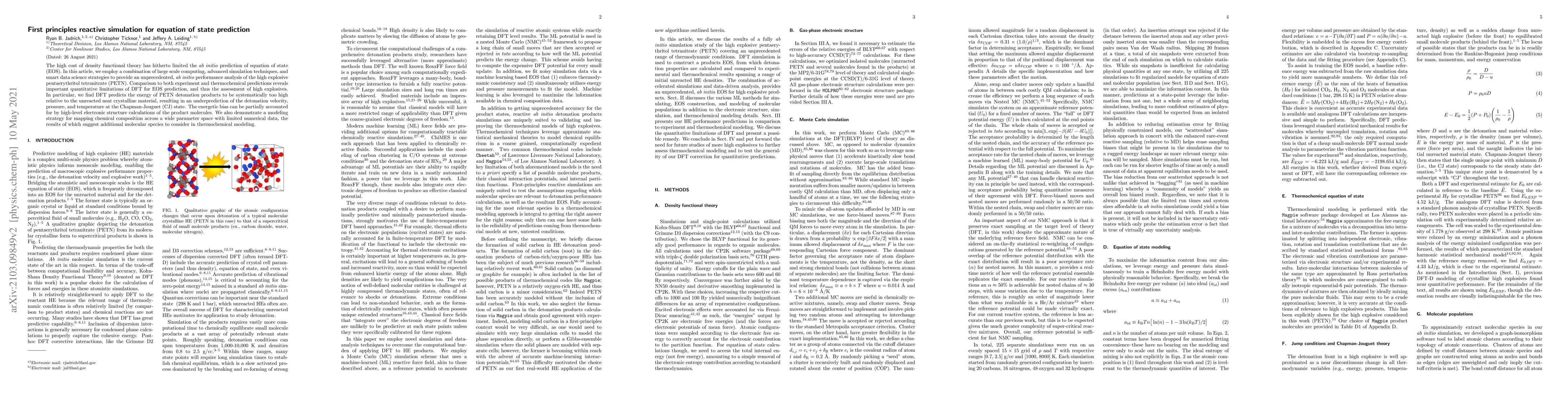 Thumbnail for First principles reactive simulation for equation of state prediction