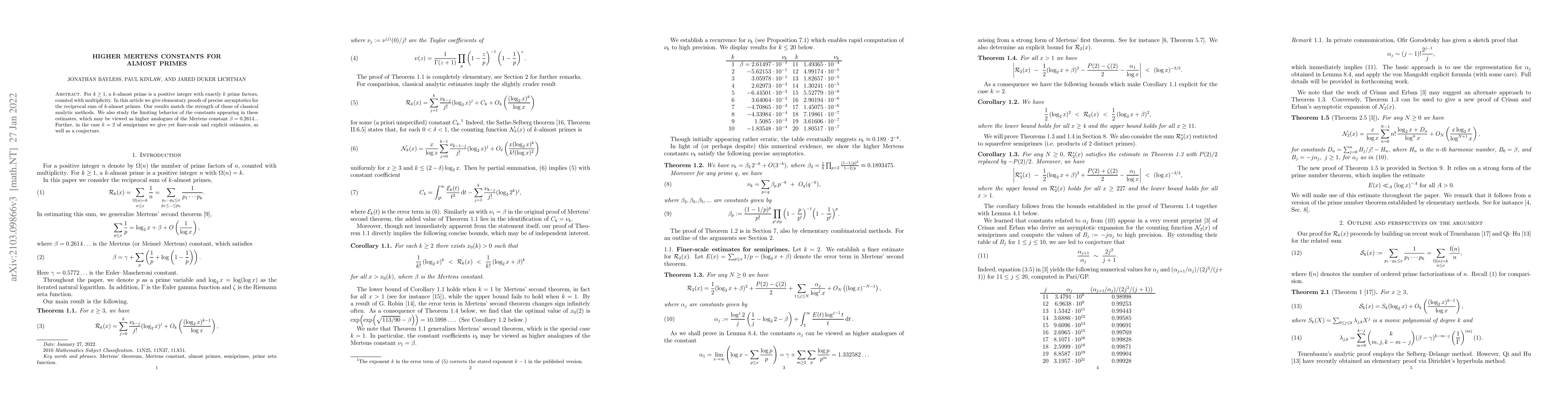 Thumbnail for Higher Mertens constants for almost primes
