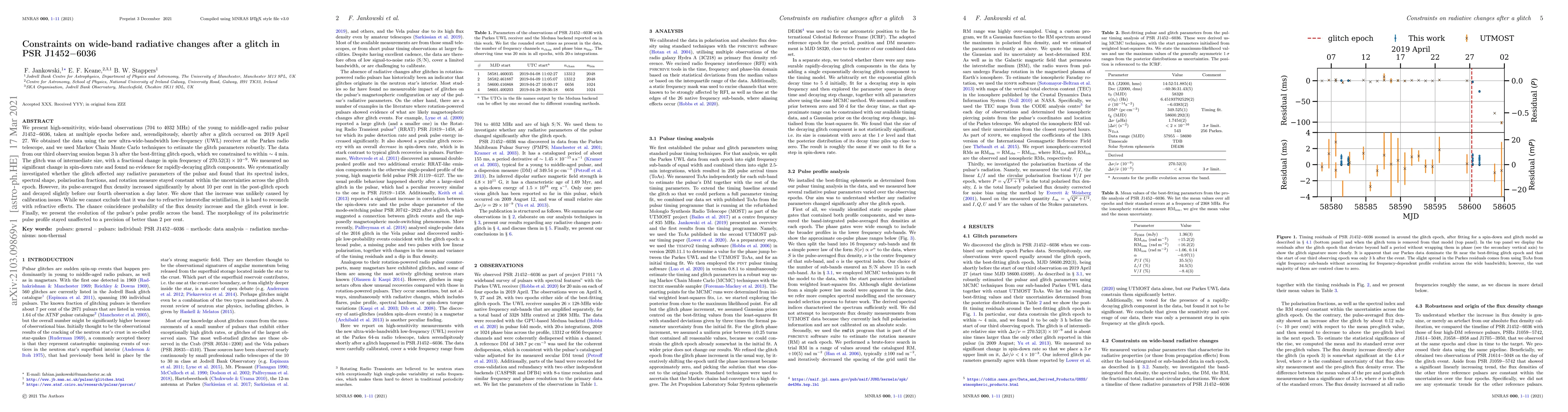 Thumbnail for Constraints on wide-band radiative changes after a glitch in PSR
  J1452-6036