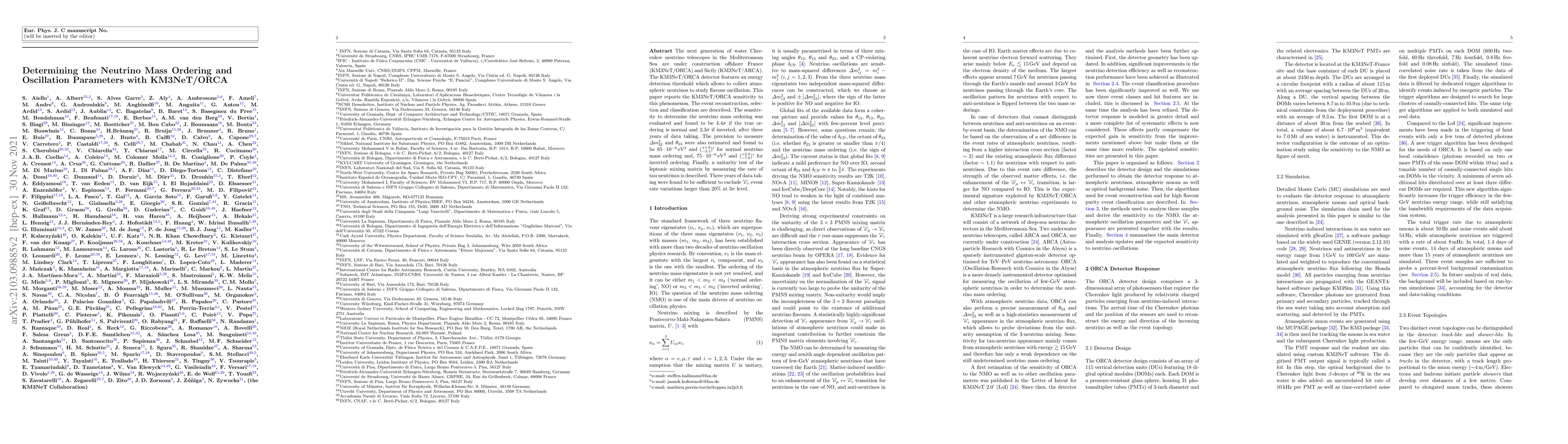 Thumbnail for Determining the Neutrino Mass Ordering and Oscillation Parameters with
  KM3NeT/ORCA