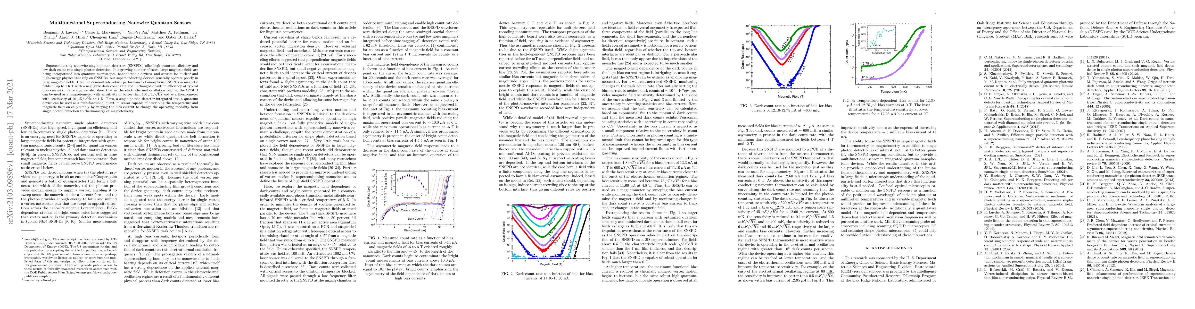 Thumbnail for Multifunctional Superconducting Nanowire Quantum Sensors
