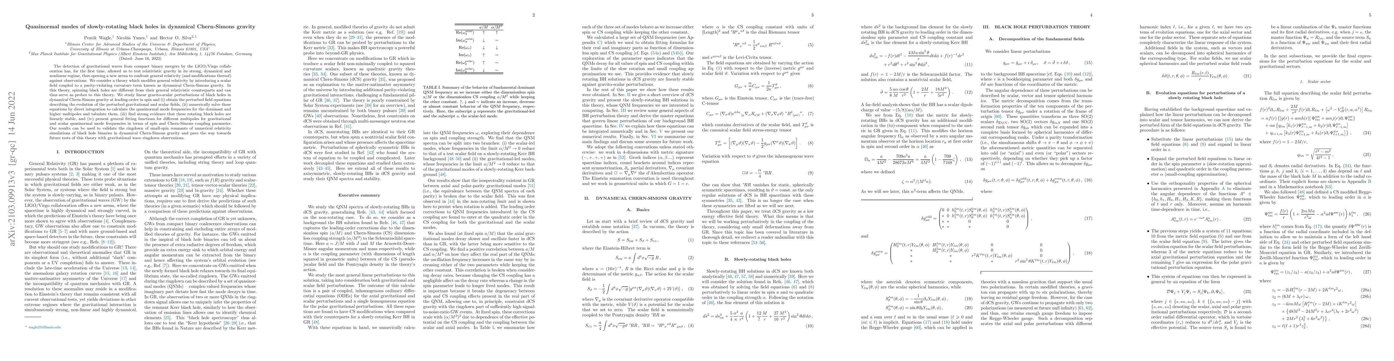 Thumbnail for Quasinormal modes of slowly-rotating black holes in dynamical
  Chern-Simons gravity