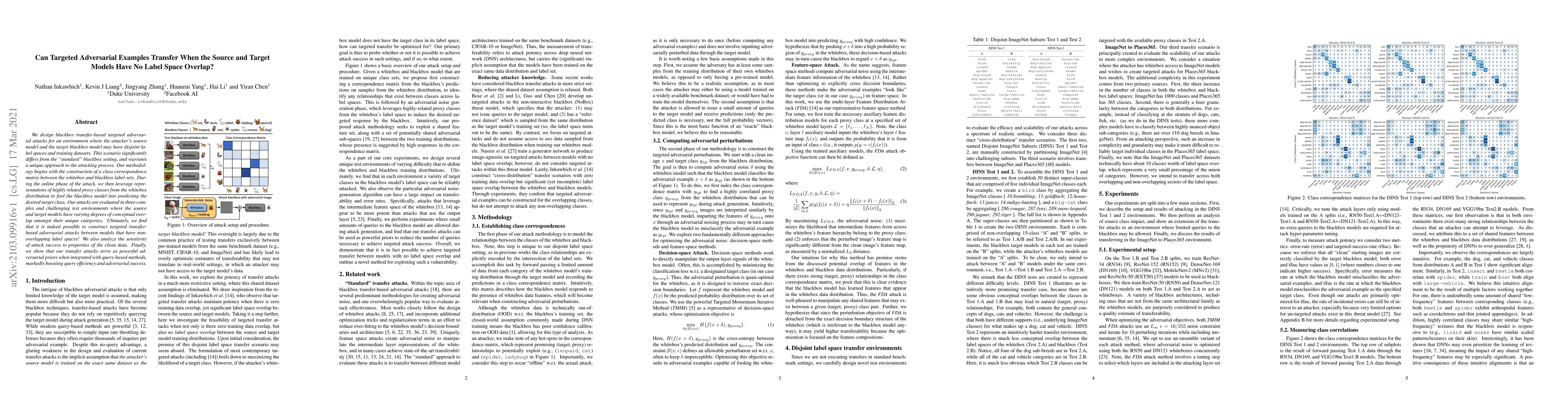 Thumbnail for Can Targeted Adversarial Examples Transfer When the Source and Target
  Models Have No Label Space Overlap?