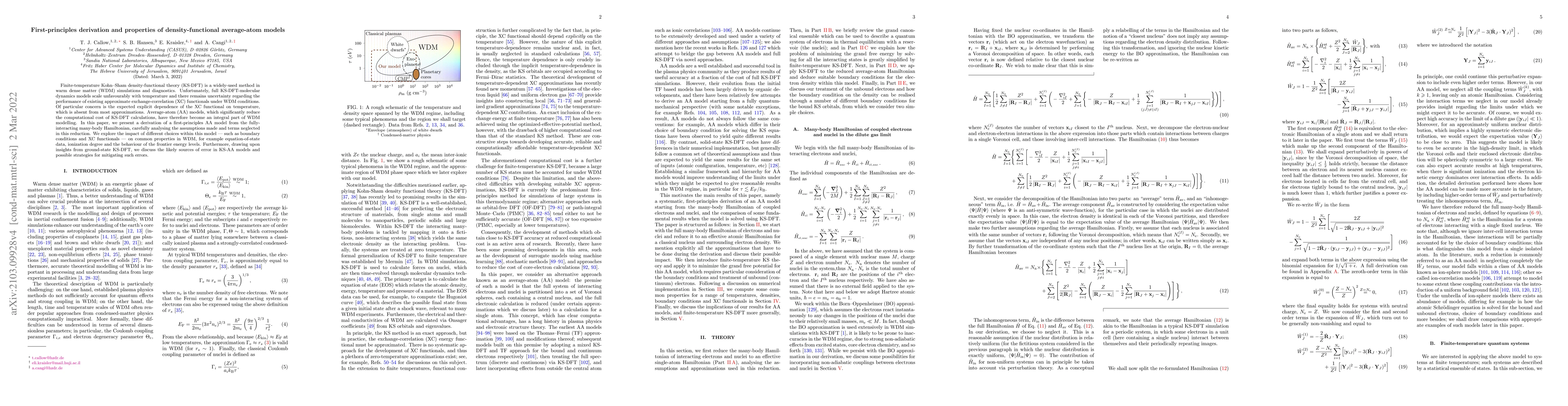 Thumbnail for First-principles derivation and properties of density-functional
  average-atom models