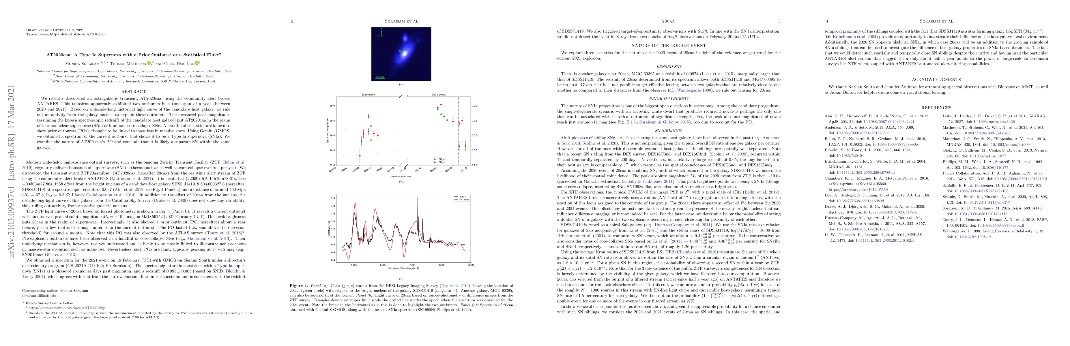 Thumbnail for AT2020caa: A Type Ia Supernova with a Prior Outburst or a Statistical
  Fluke?
