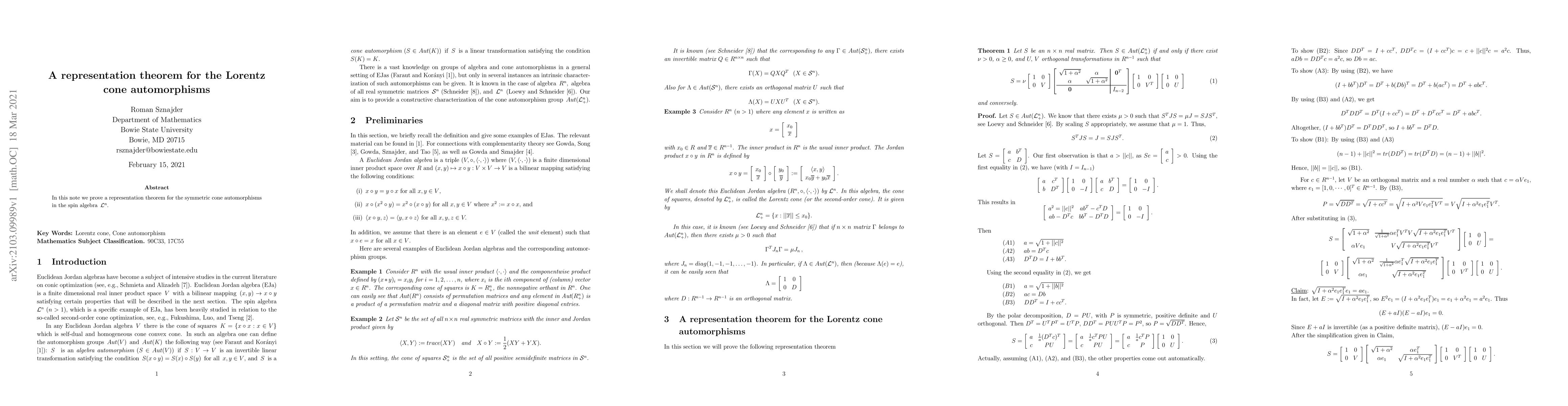 Thumbnail for A representation theorem for the Lorentz cone automorphisms