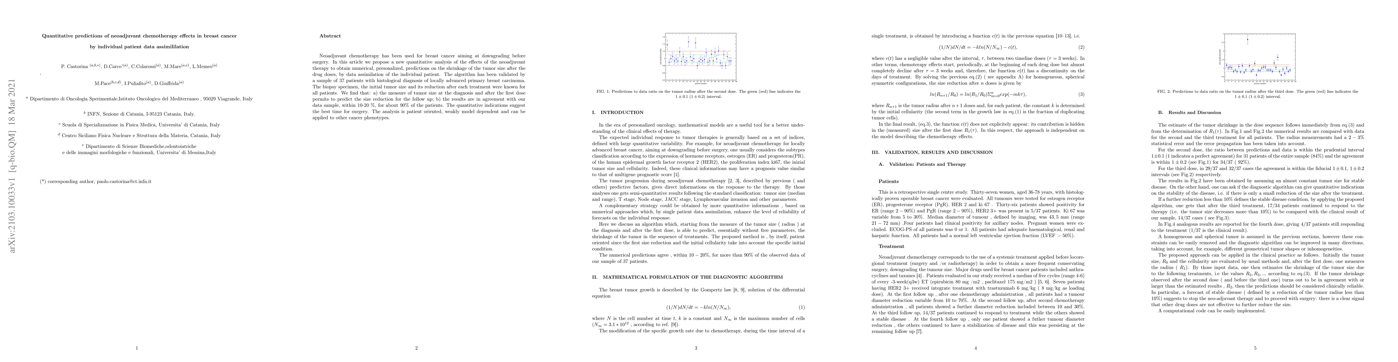 Thumbnail for Quantitative predictions of neoadjuvant chemotherapy effects in breast
  cancer by individual patient data assimililation