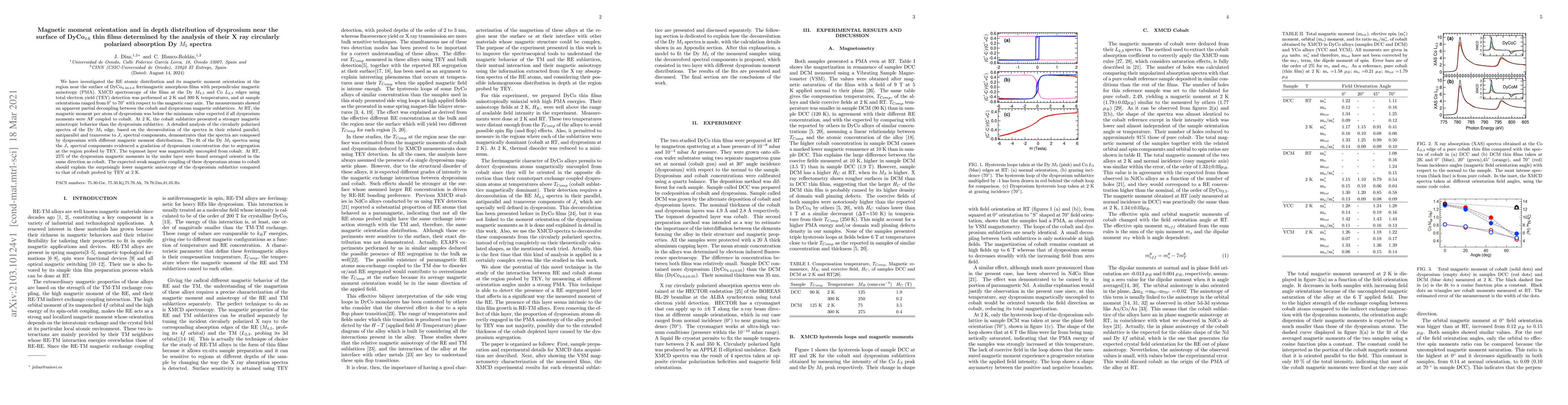 Thumbnail for Magnetic moment orientation and in depth distribution of dysprosium near
  the surface of DyCo$_{4.6}$ thin films determined by the analysis of their X
  ray circularly polarized absorption Dy $M_{5}$ spectra
