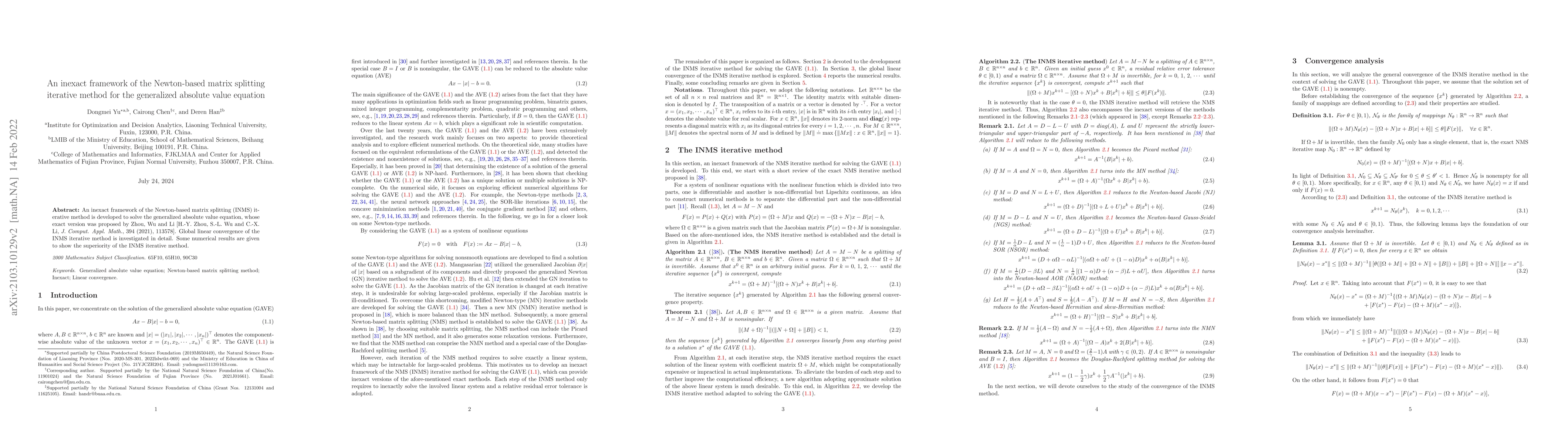 Thumbnail for An inexact framework of the Newton-based matrix splitting iterative
  method for the generalized absolute value equation