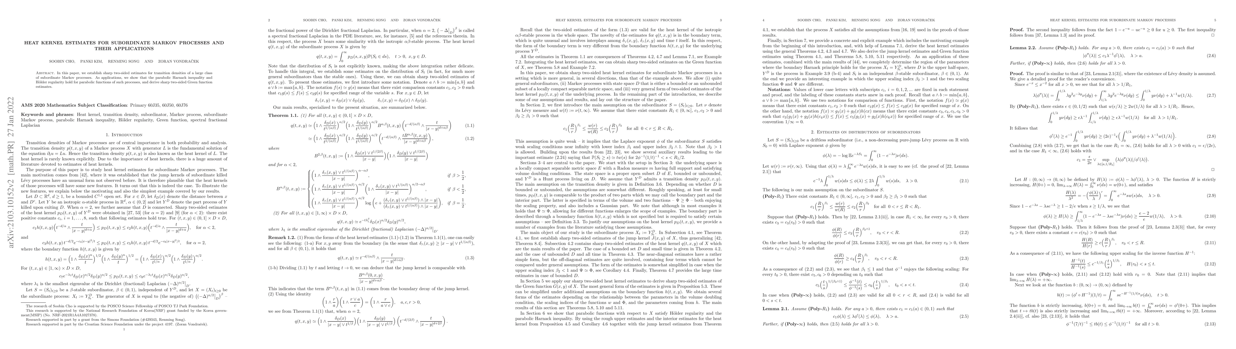 Thumbnail for Heat kernel estimates for subordinate Markov processes and their
  applications