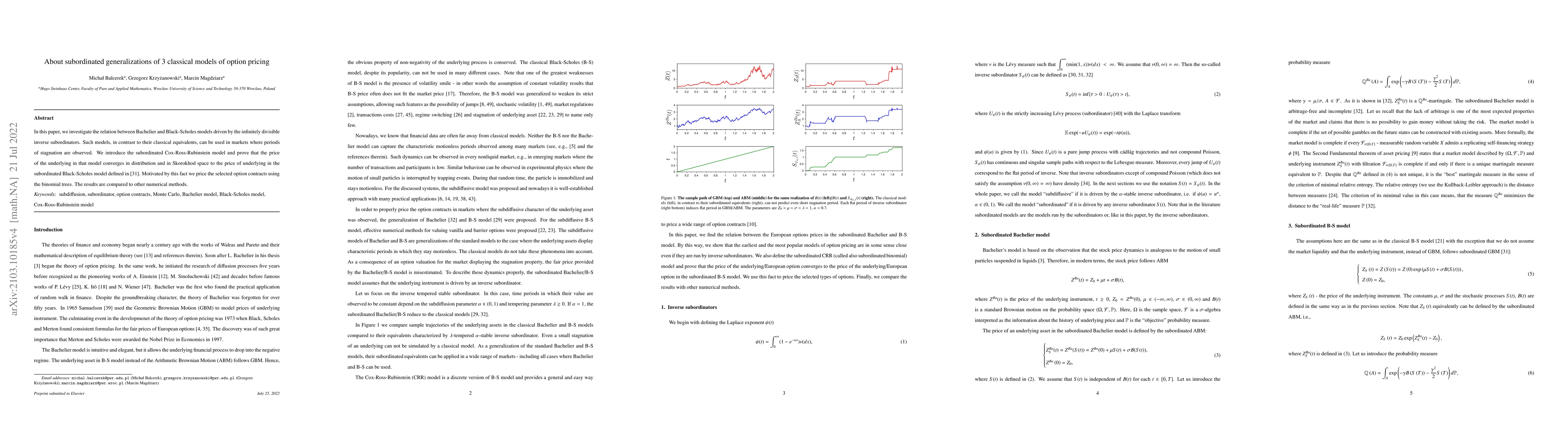 Thumbnail for About subordinated generalizations of 3 classical models of option
  pricing