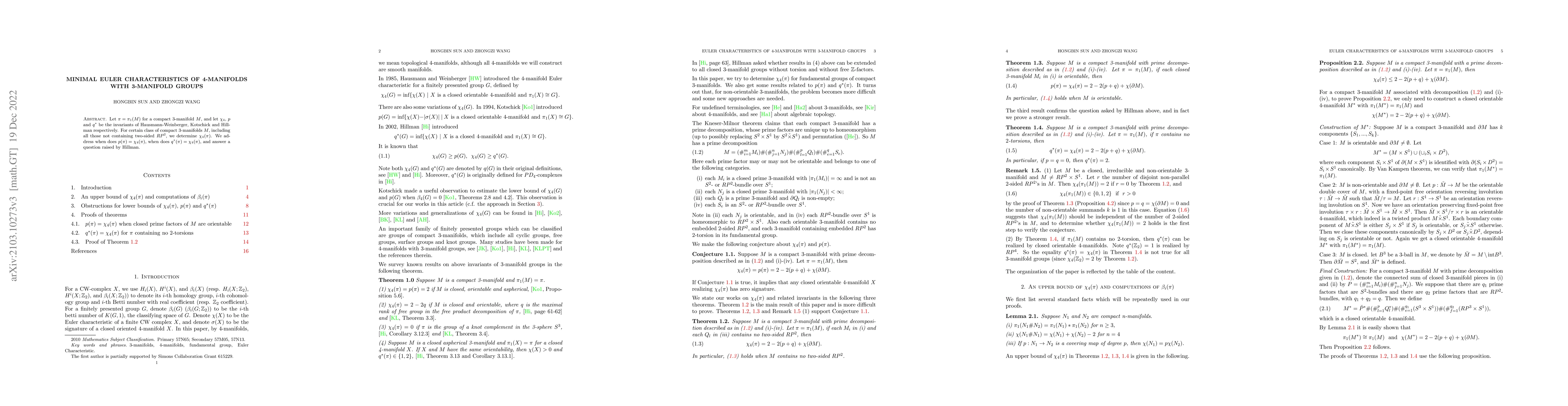 Thumbnail for Minimal Euler Characteristics of 4-manifolds with 3-manifold groups