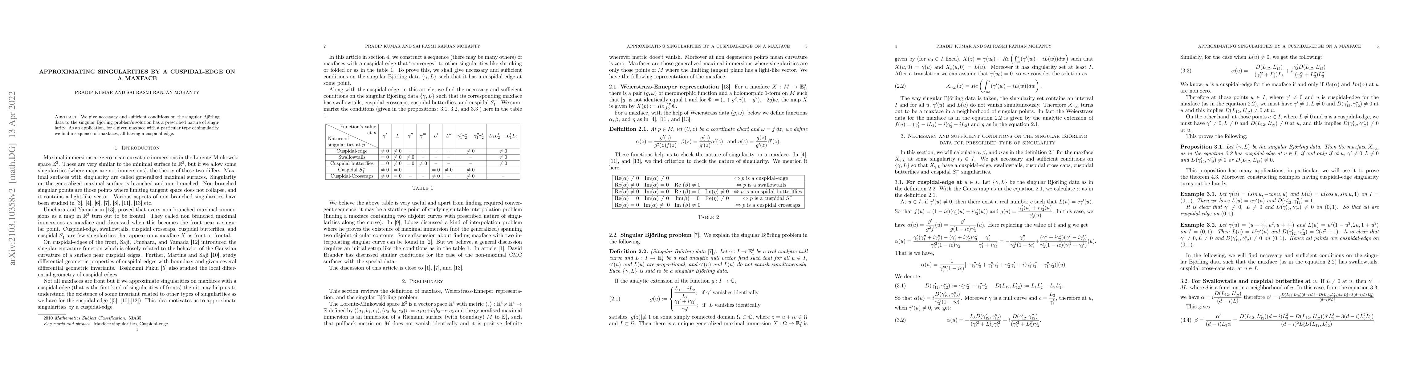 Thumbnail for Approximating singularities by a cuspidal edge on a maxface