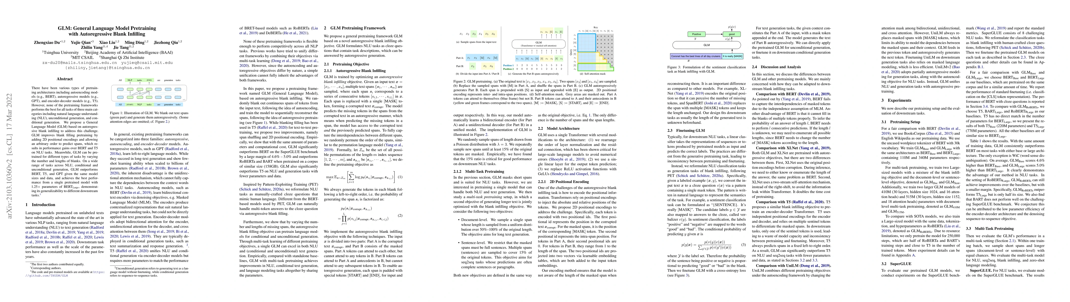 Thumbnail for GLM: General Language Model Pretraining with Autoregressive Blank
  Infilling
