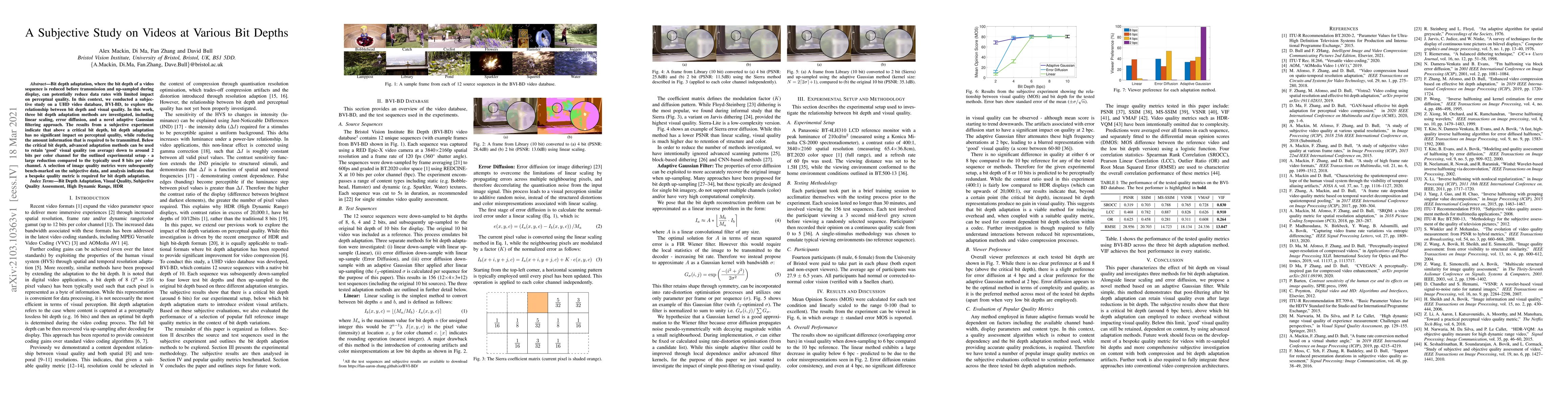 Thumbnail for A Subjective Study on Videos at Various Bit Depths