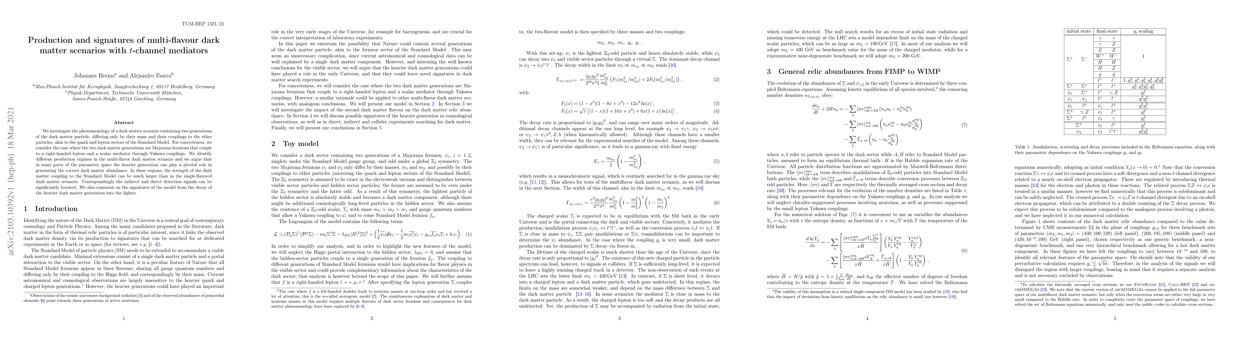 Thumbnail for Production and signatures of multi-flavour dark matter scenarios with
  t-channel mediators