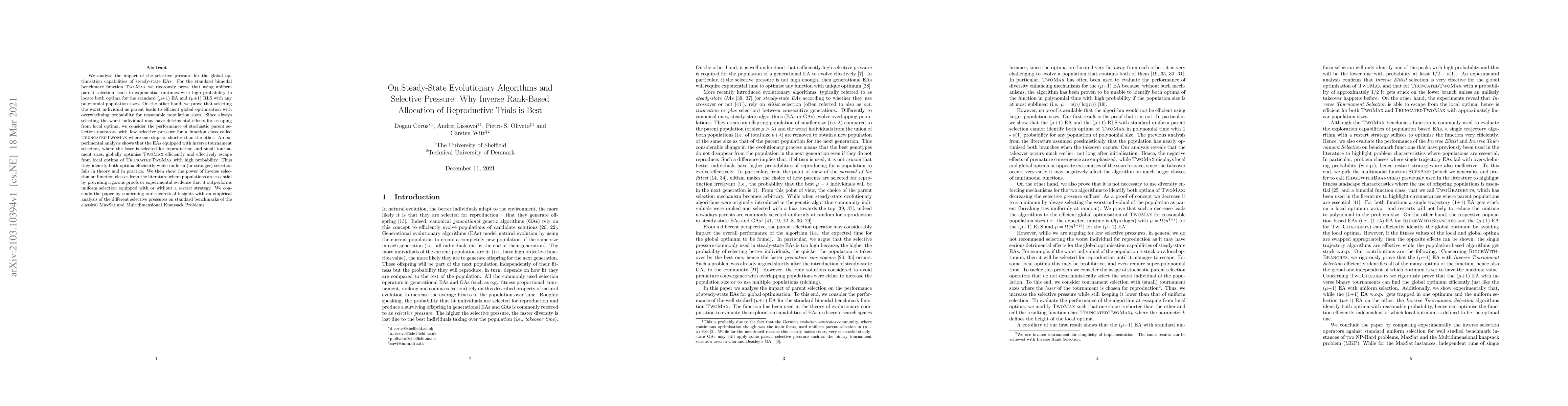 Thumbnail for On Steady-State Evolutionary Algorithms and Selective Pressure: Why
  Inverse Rank-Based Allocation of Reproductive Trials is Best