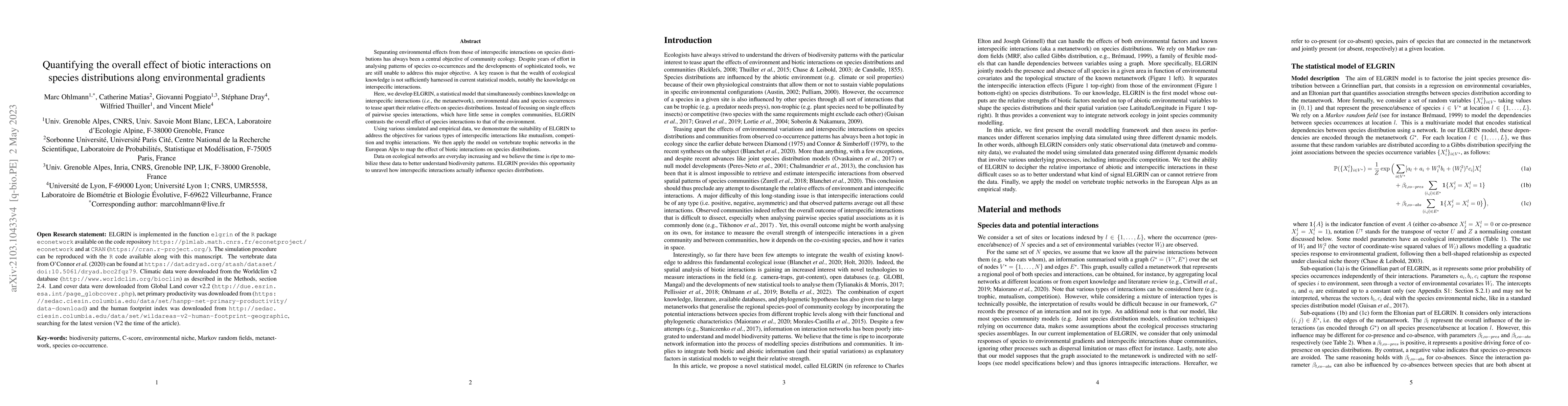 Thumbnail for Quantifying the overall effect of biotic interactions on species
  distributions along environmental gradients