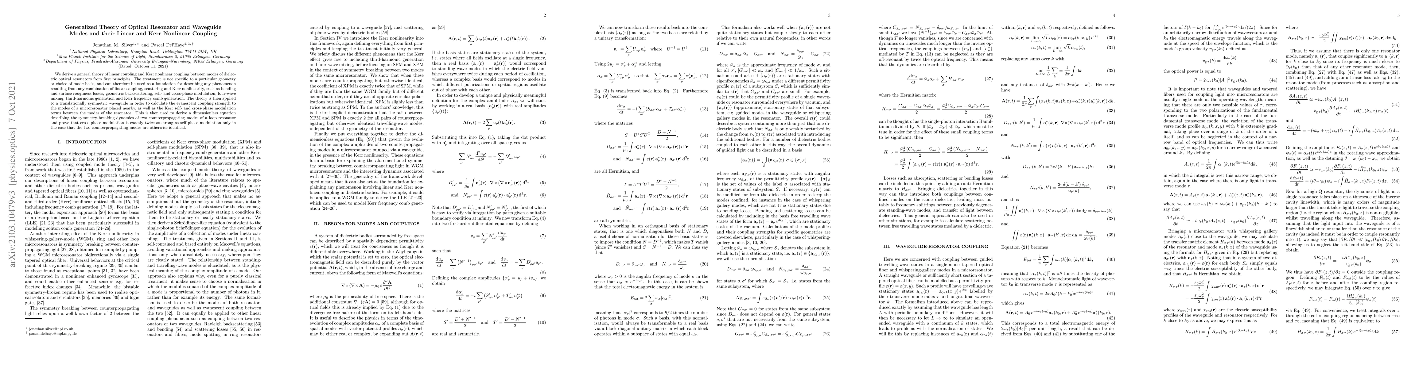Thumbnail for Generalized Theory of Optical Resonator and Waveguide Modes and their
  Linear and Kerr Nonlinear Coupling