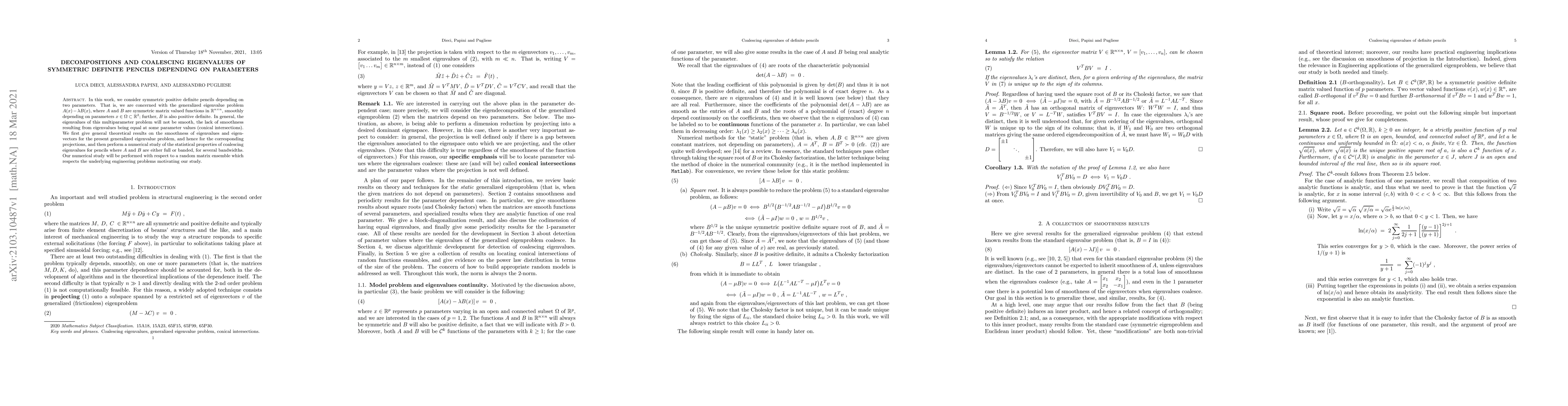 Thumbnail for Decompositions and coalescing eigenvalues of symmetric definite pencils
  depending on parameters