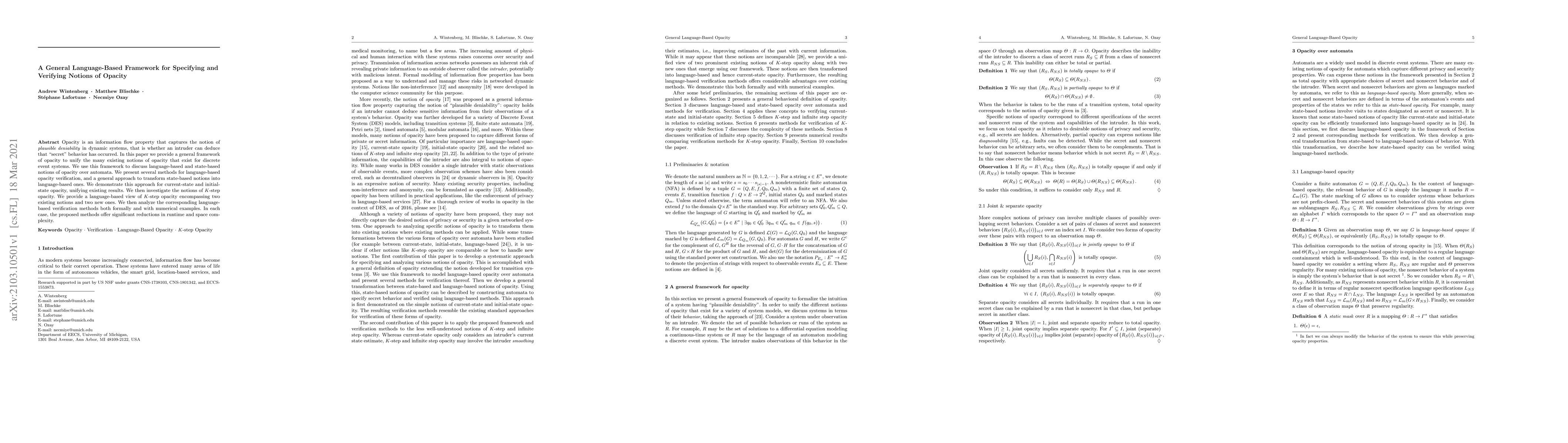 Thumbnail for A General Language-Based Framework for Specifying and Verifying Notions
  of Opacity