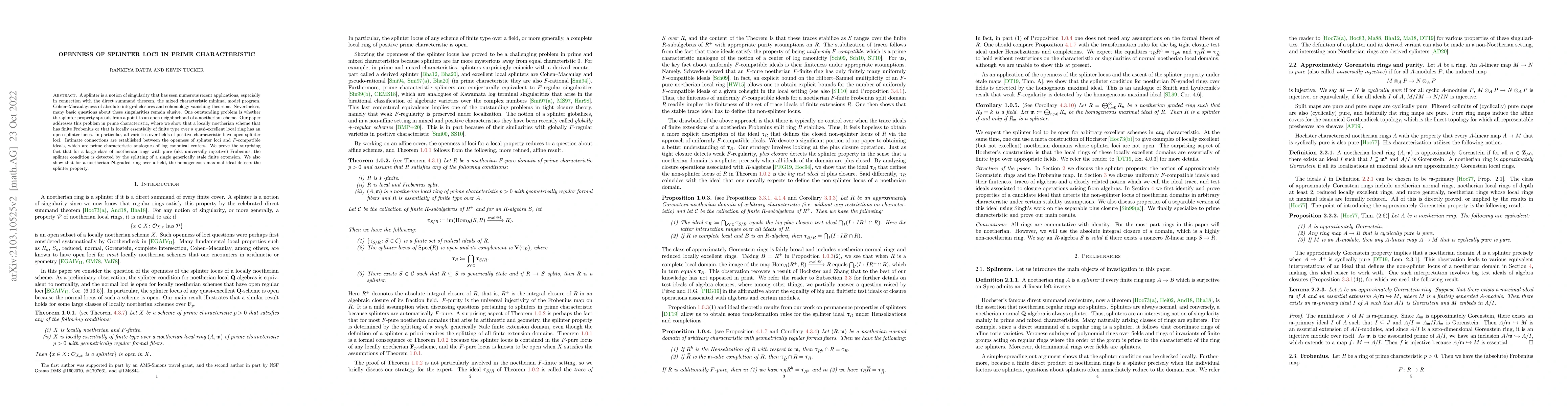 Thumbnail for Openness of splinter loci in prime characteristic