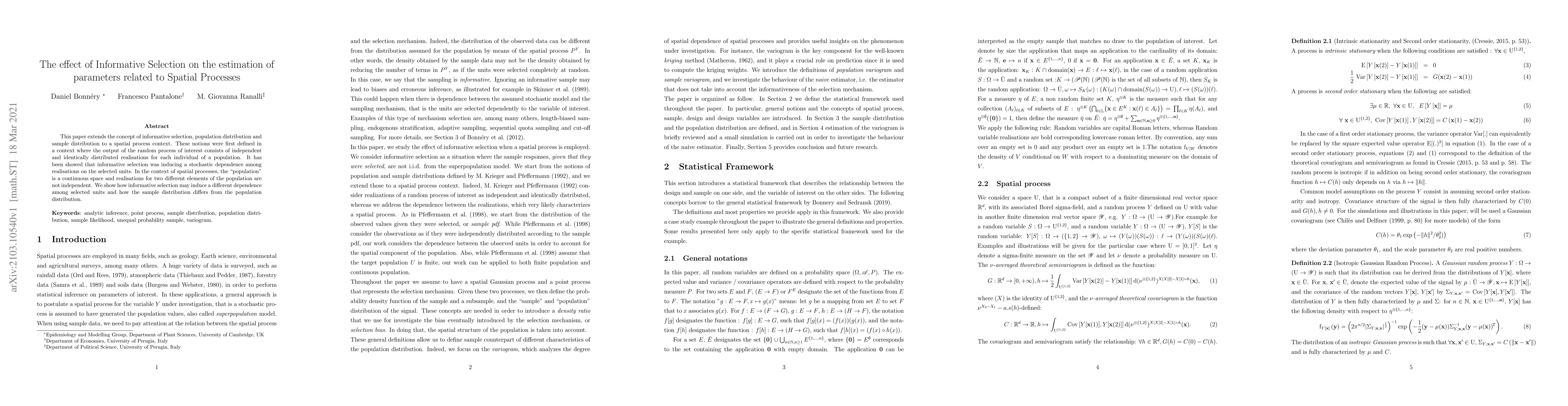 Thumbnail for The effect of Informative Selection on the estimation of parameters
  related to Spatial Processes