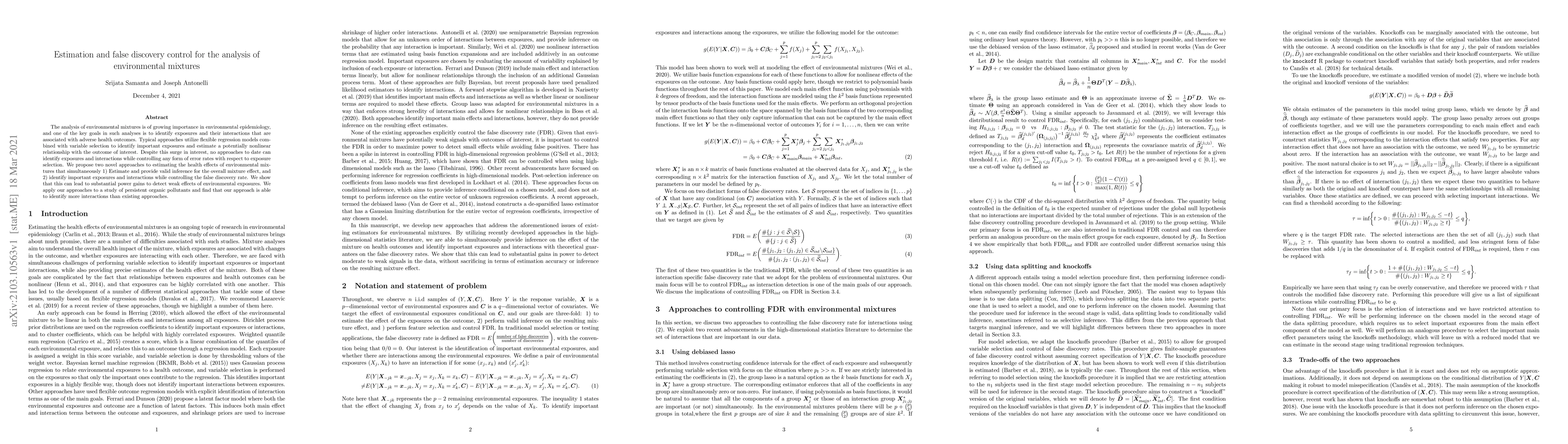 Thumbnail for Estimation and false discovery control for the analysis of environmental
  mixtures