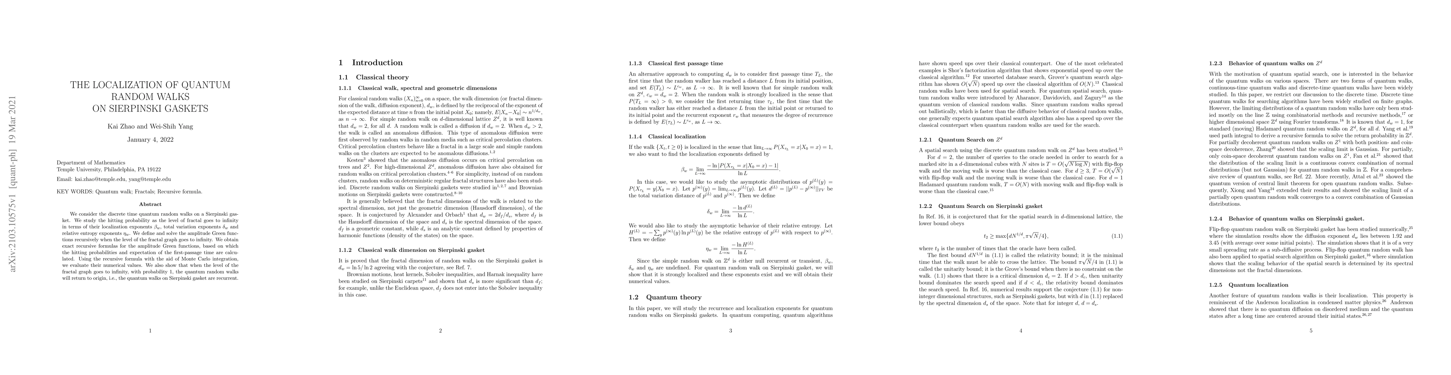 Thumbnail for The localization of quantum random walks on sierpinski gaskets