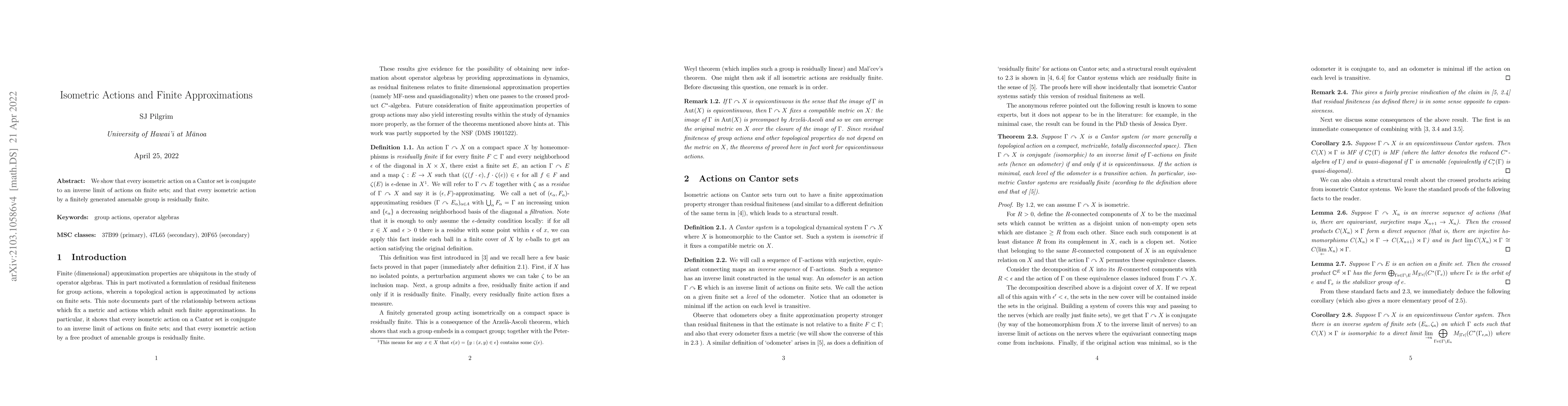 Thumbnail for Isometric Actions and Finite Approximations