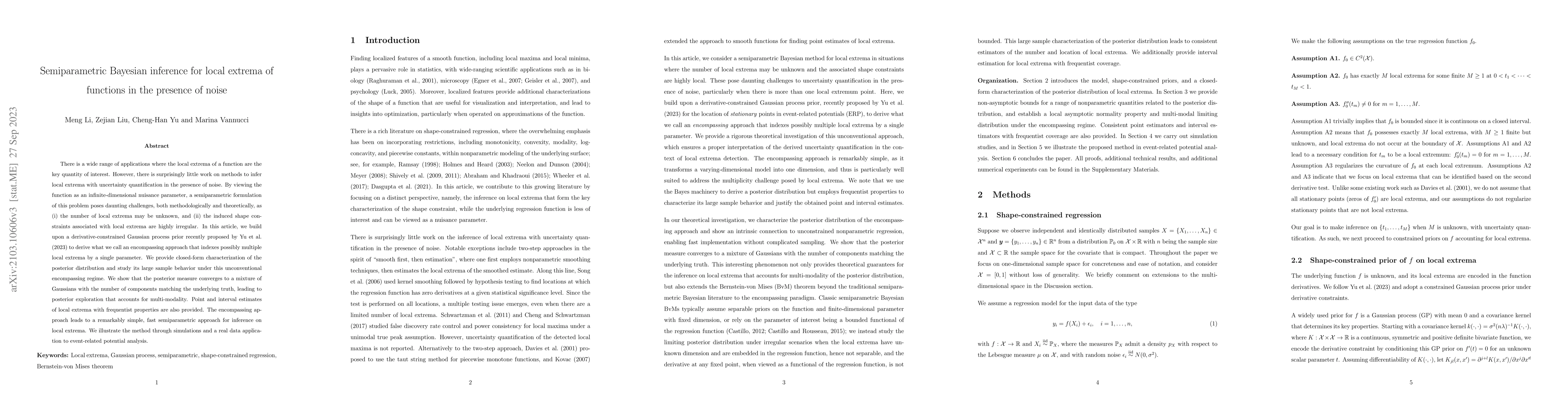 Thumbnail for Semiparametric Bayesian Inference for Local Extrema of Functions in the
  Presence of Noise