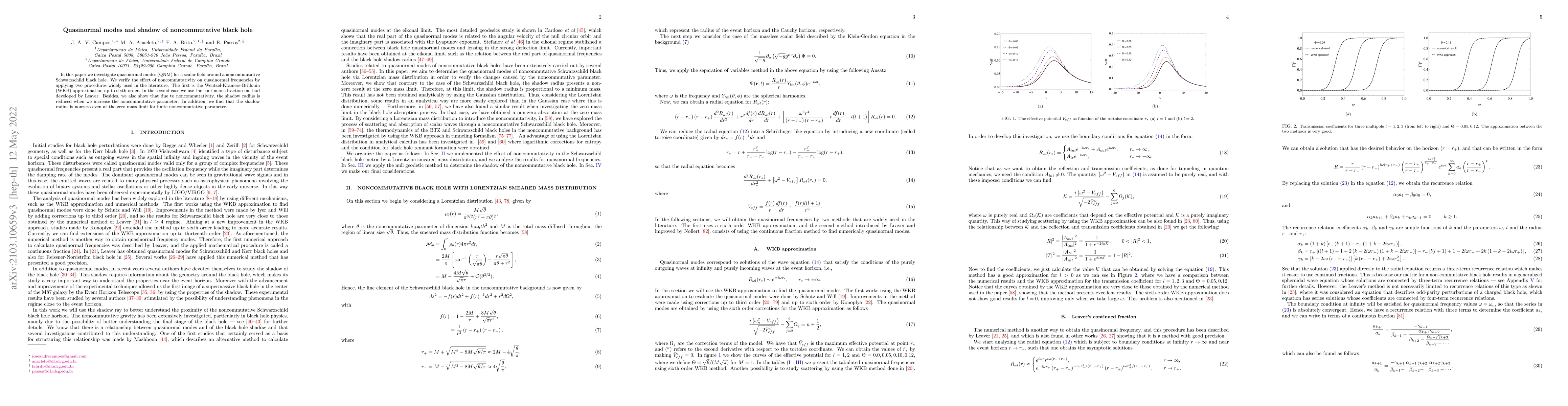 Thumbnail for Quasinormal modes and shadow of noncommutative black hole