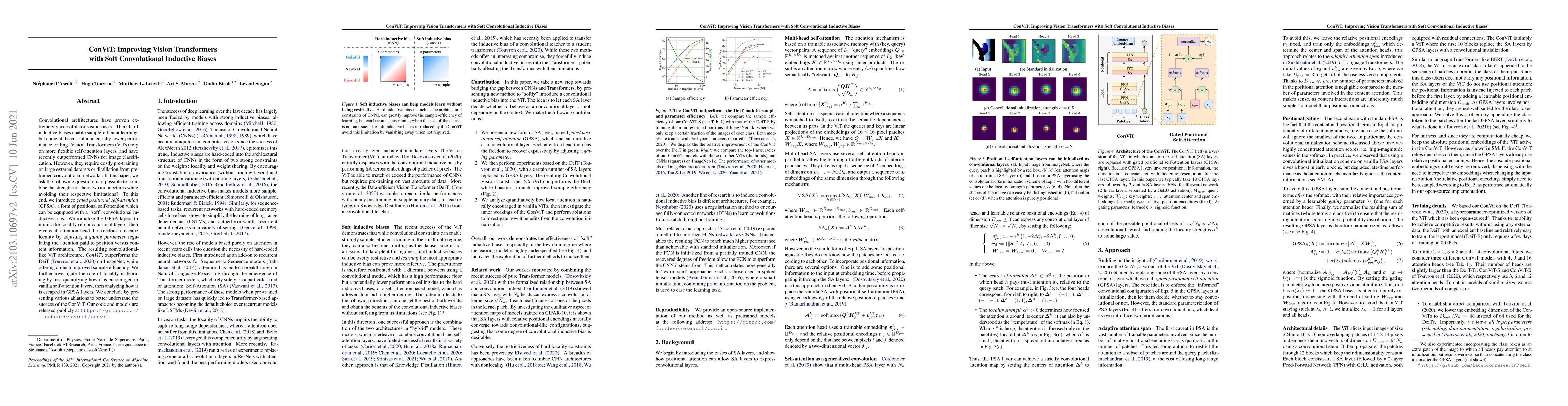 Thumbnail for ConViT: Improving Vision Transformers with Soft Convolutional Inductive
  Biases