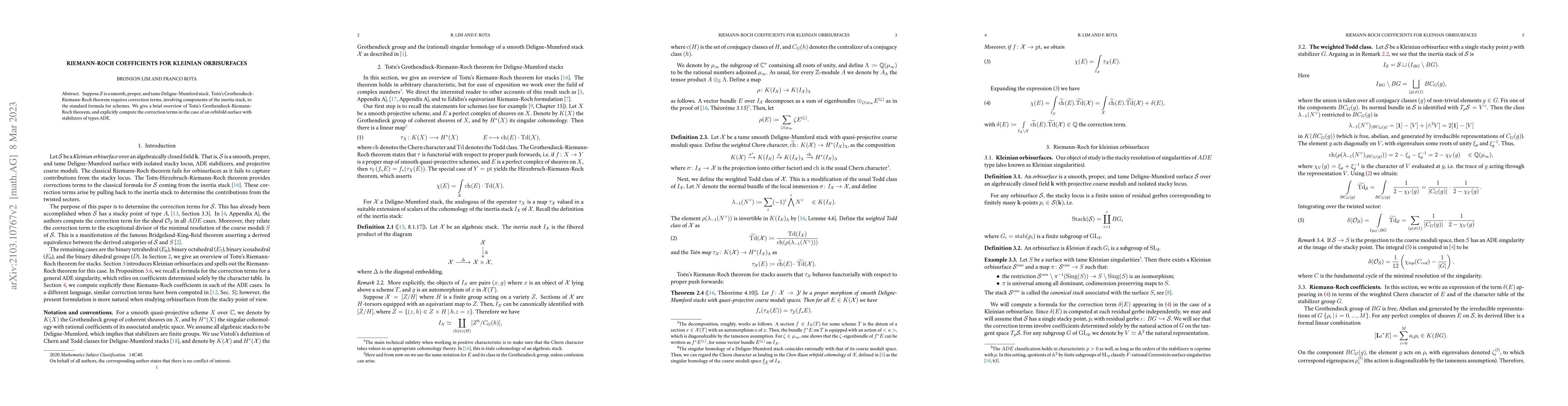 Thumbnail for Riemann-Roch coefficients for Kleinian orbisurfaces