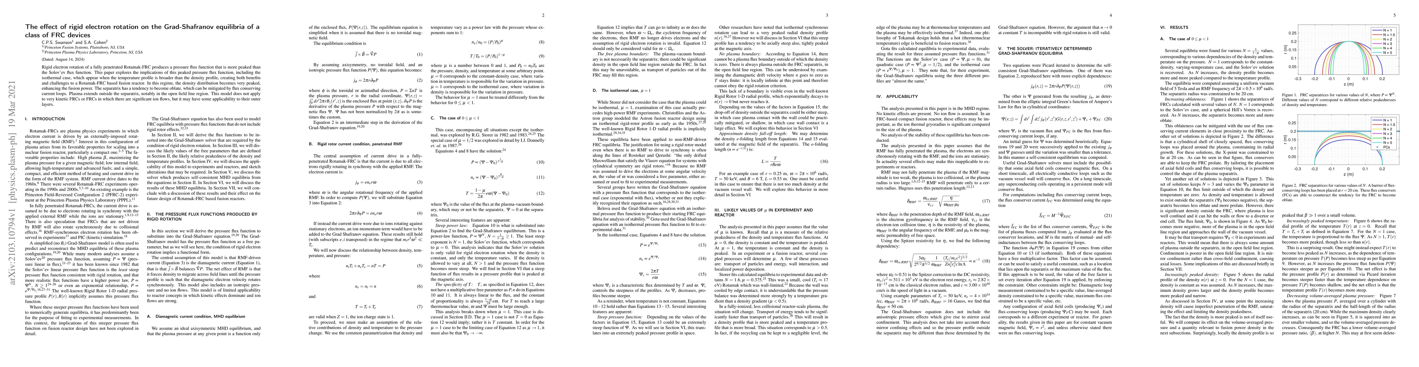 Thumbnail for The effect of rigid electron rotation on the Grad-Shafranov equilibria
  of a class of FRC devices