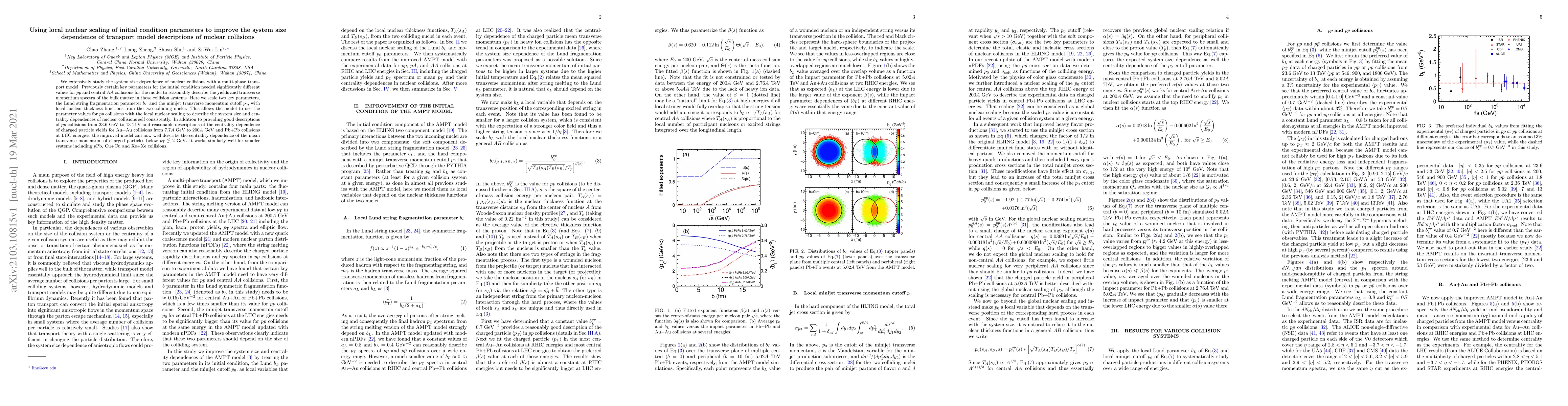 Thumbnail for Using local nuclear scaling of initial condition parameters to improve
  the system size dependence of transport model descriptions of nuclear
  collisions