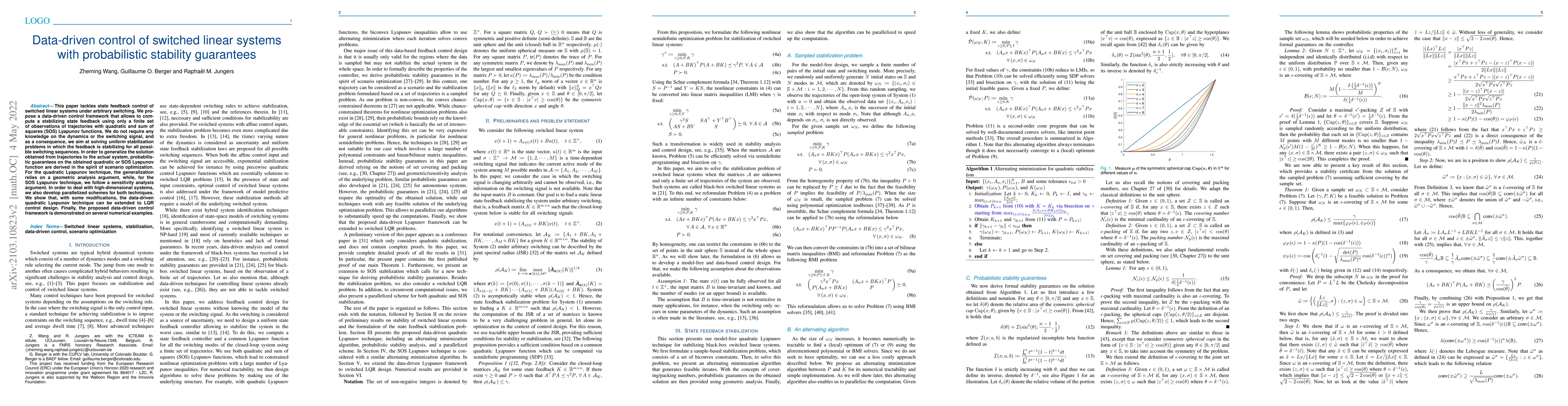 Thumbnail for Data-driven control of switched linear systems with probabilistic
  stability guarantees