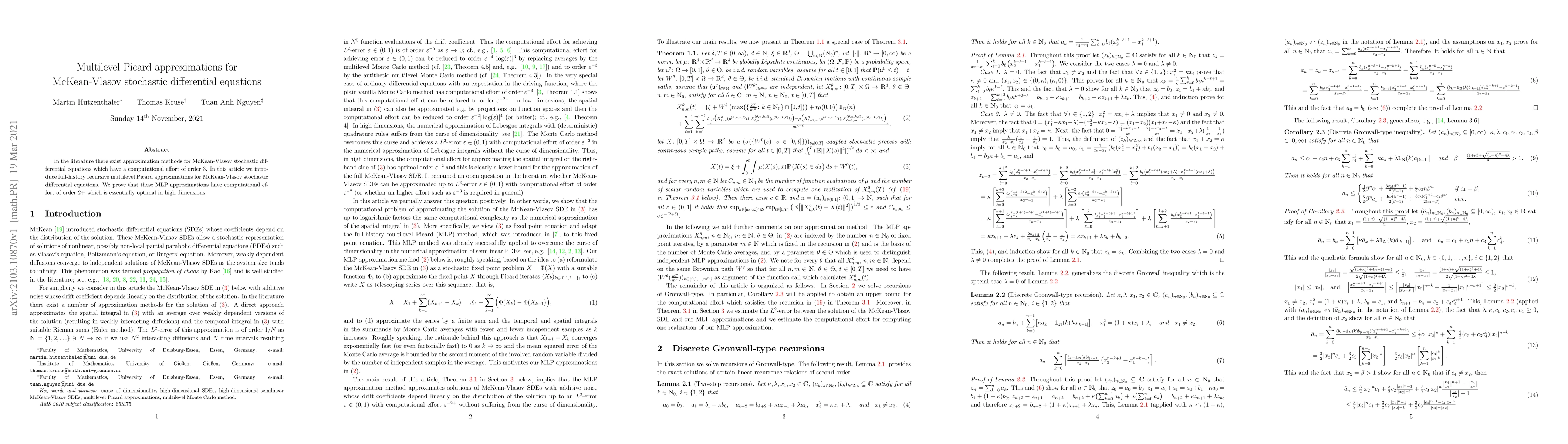 Thumbnail for Multilevel Picard approximations for McKean-Vlasov stochastic
  differential equations