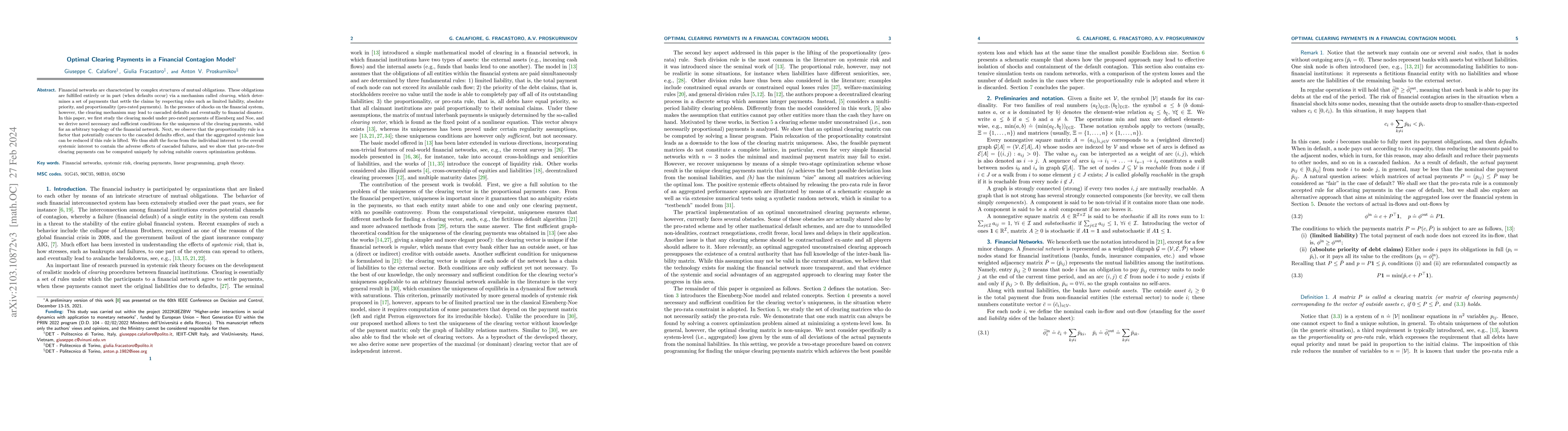 Thumbnail for Optimal Clearing Payments in a Financial Contagion Model