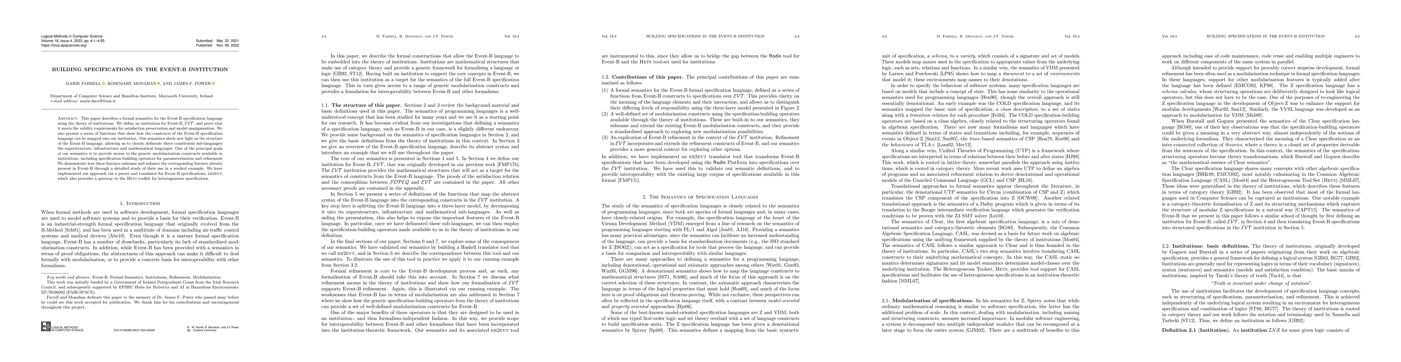 Thumbnail for Building Specifications in the Event-B Institution