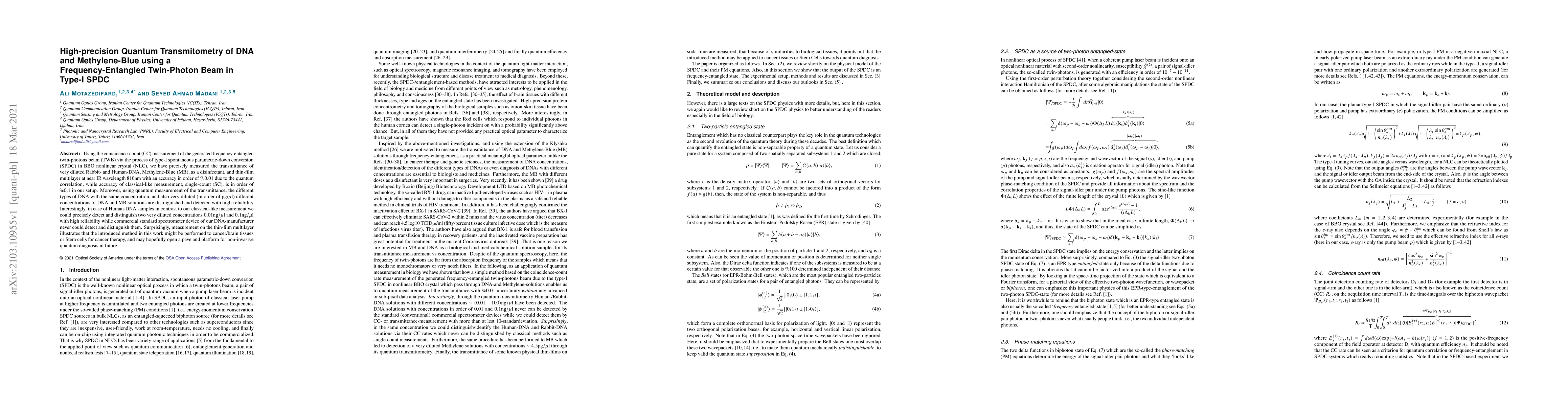 Thumbnail for High-precision Quantum Transmitometry of DNA and Methylene-Blue using a
  Frequency-Entangled Twin-Photon Beam in Type-I SPDC