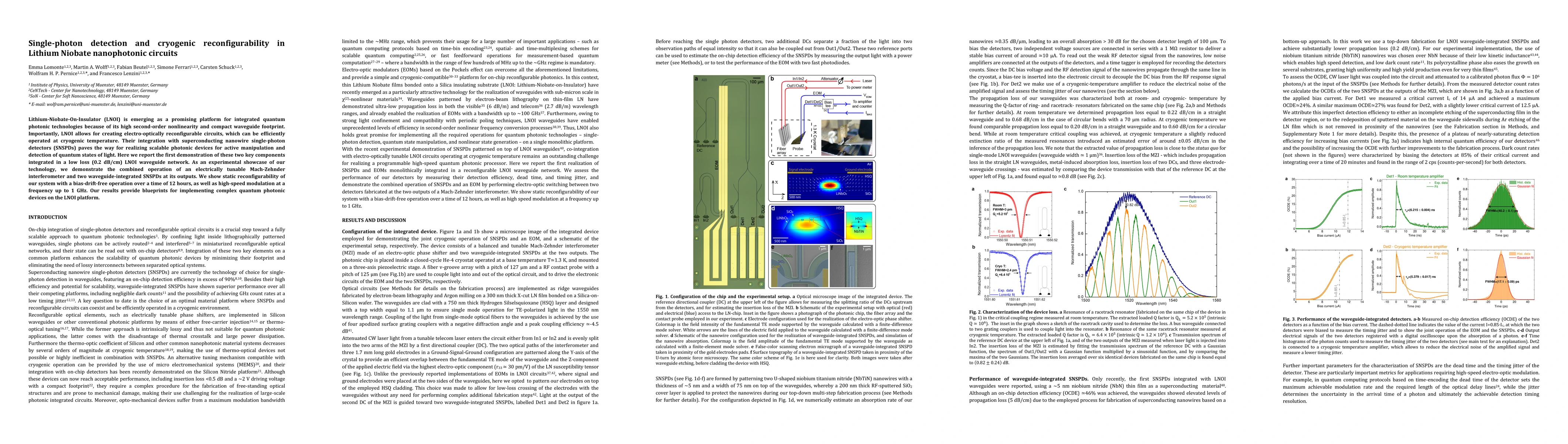 Thumbnail for Single-photon detection and cryogenic reconfigurability in Lithium
  Niobate nanophotonic circuits