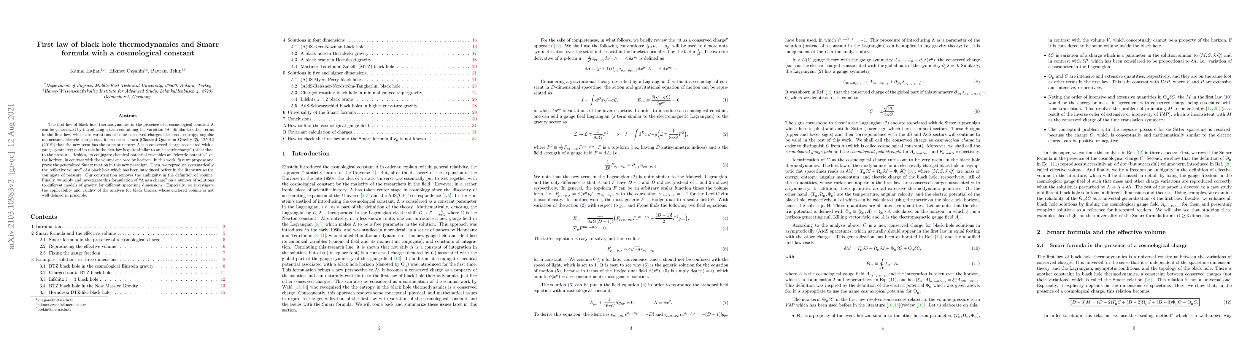 Thumbnail for First law of black hole thermodynamics and Smarr formula with a
  cosmological constant