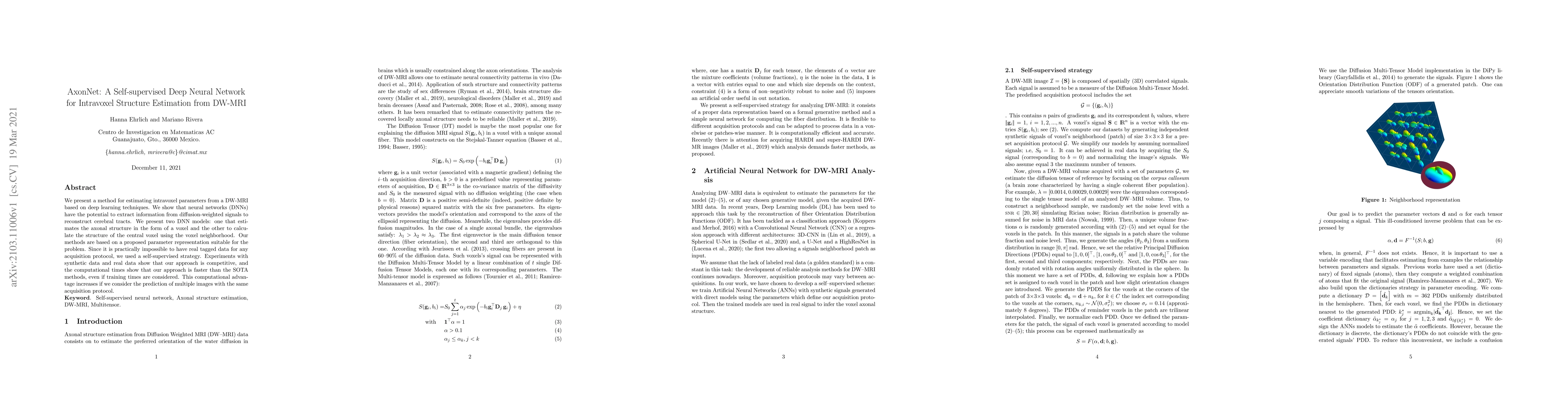 Thumbnail for AxonNet: A self-supervised Deep Neural Network for Intravoxel Structure
  Estimation from DW-MRI