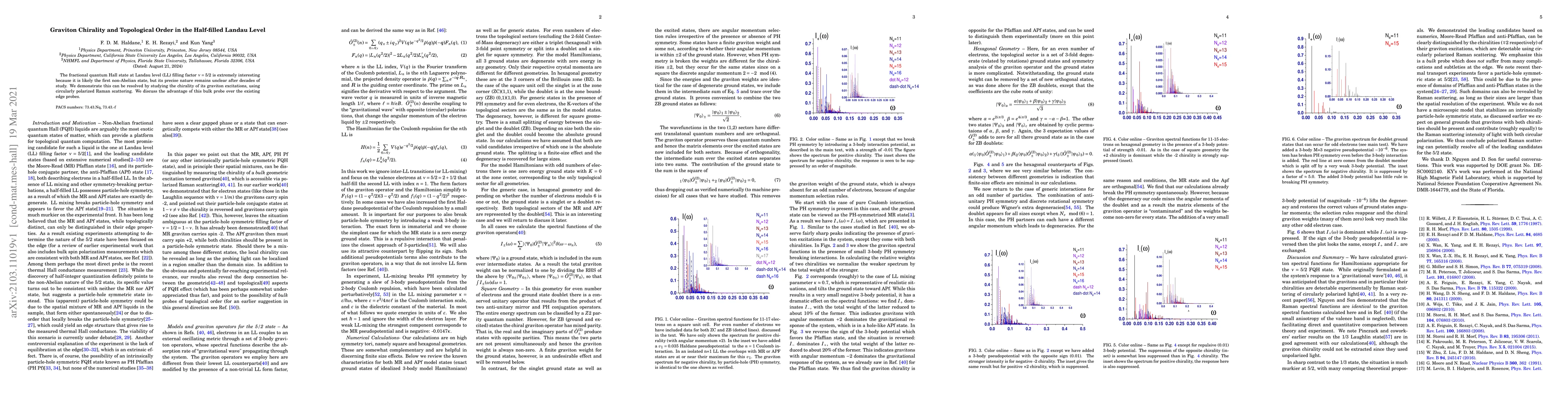 Thumbnail for Graviton Chirality and Topological Order in the Half-filled Landau Level